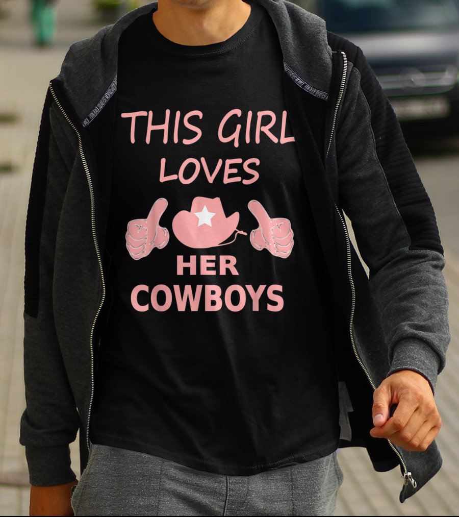 This Girl Loves Her Cowboys Cute Football Cowgirl Hat Thumbs Up T-Shirt