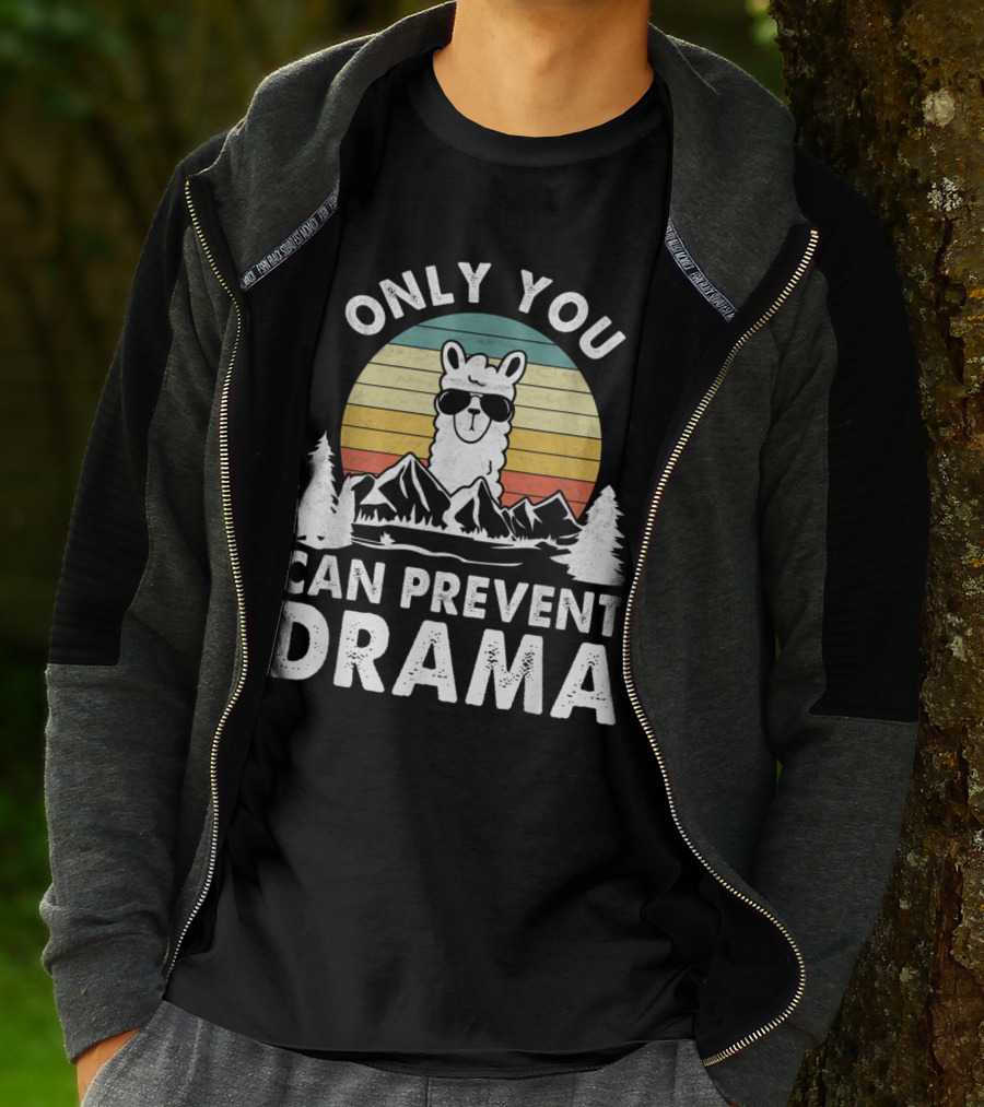 Only You Can Prevent Drama Vintage Llama Nature Camping Retro Mountains T-Shirt