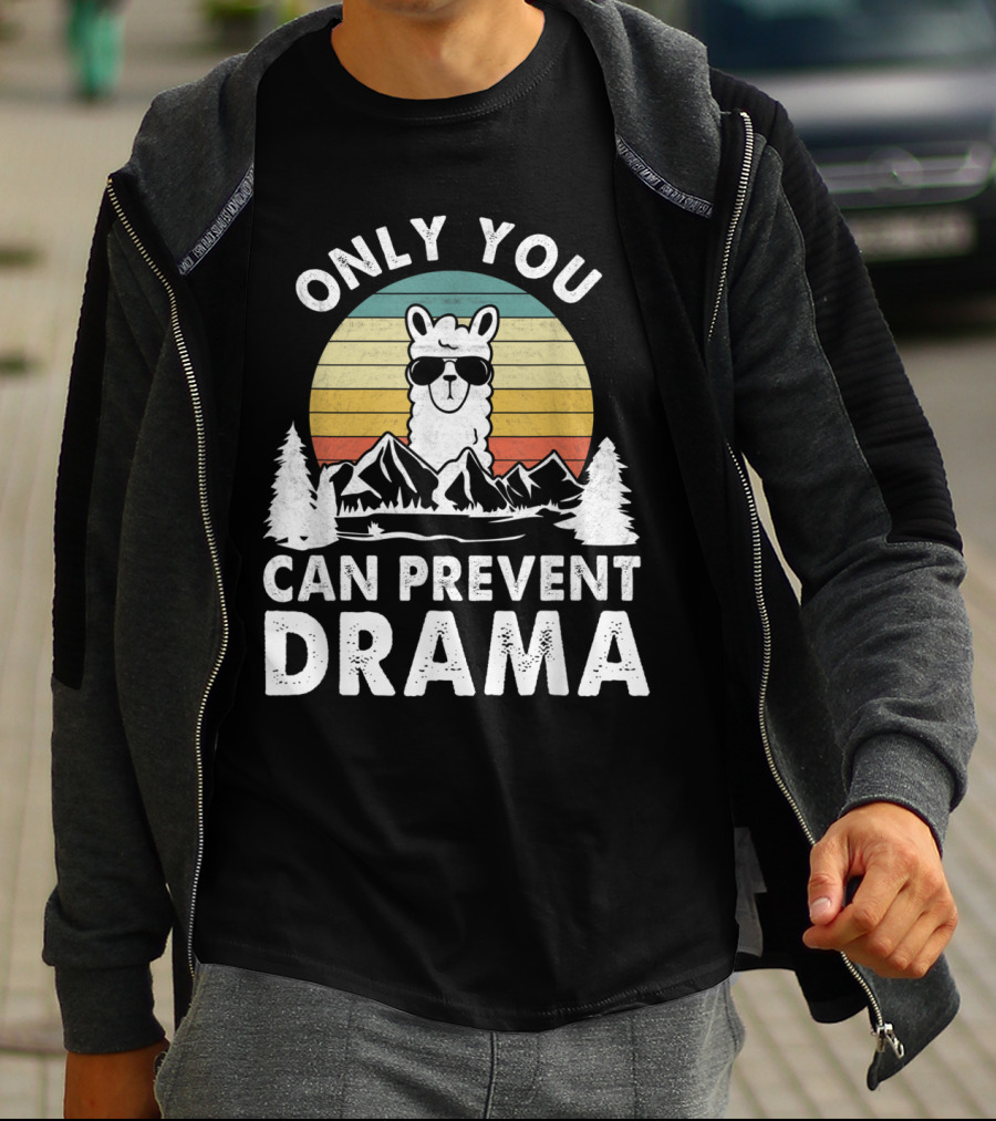 Only You Can Prevent Drama Vintage Llama Nature Camping Retro Mountains T-Shirt