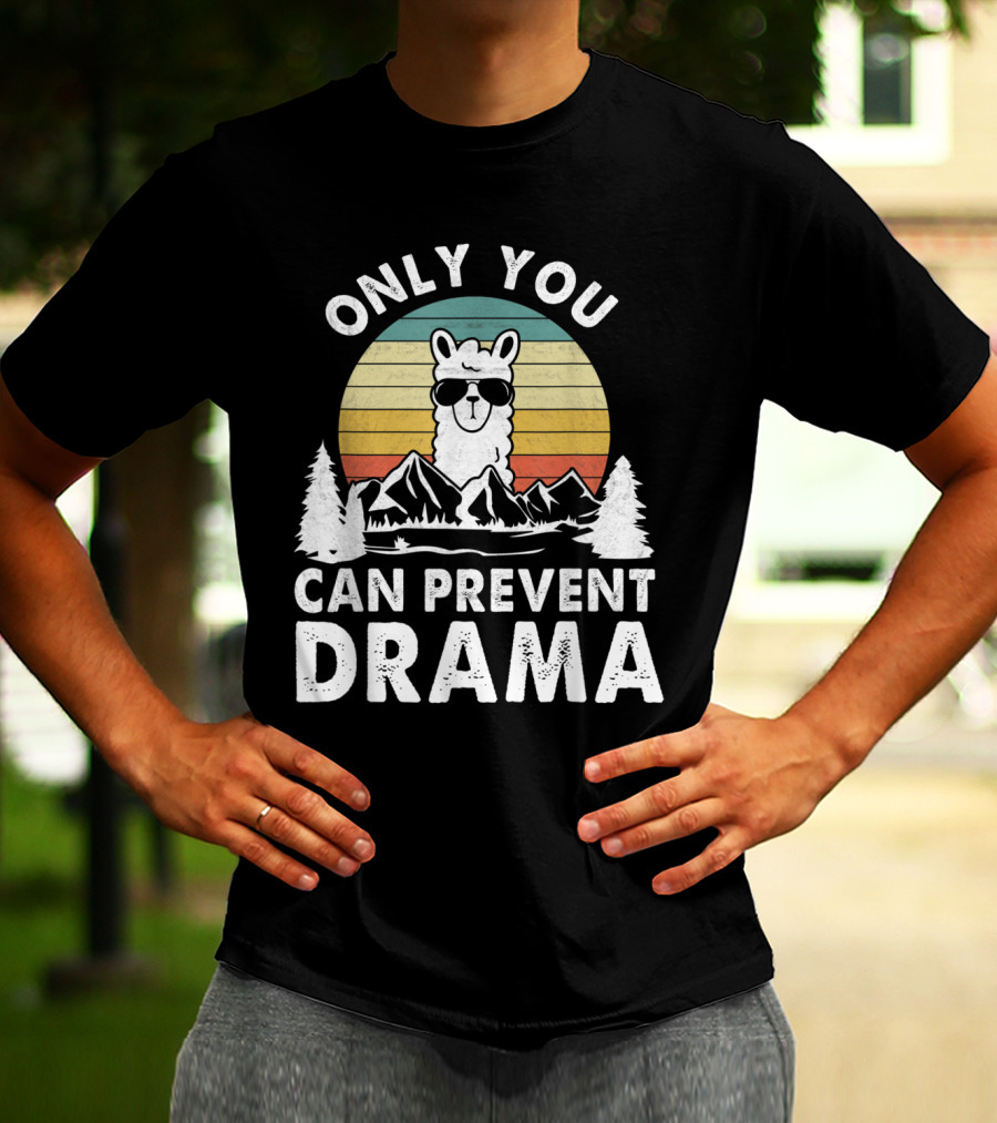 Only You Can Prevent Drama Vintage Llama Nature Camping Retro Mountains T-Shirt