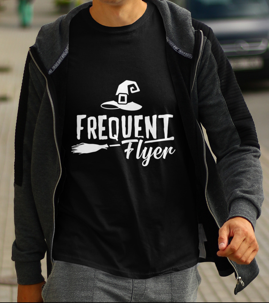 Frequent Flyer Witch Hat Broomstick Halloween Party T-Shirt