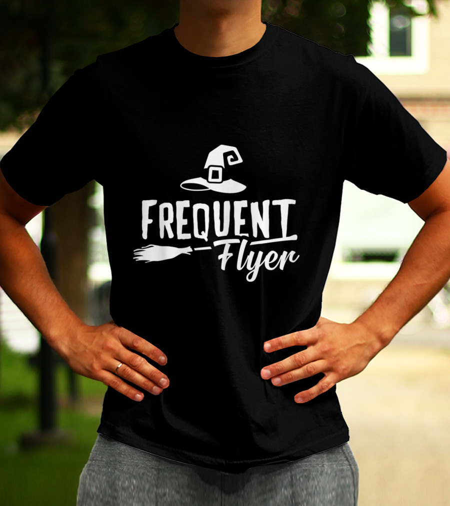 Frequent Flyer Witch Hat Broomstick Halloween Party T-Shirt