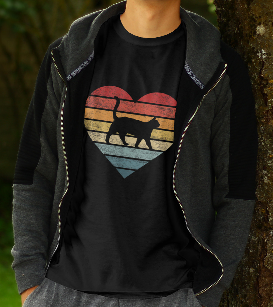 Vintage Striped Heart Cat Lover Pet Owner Kitty T-Shirt