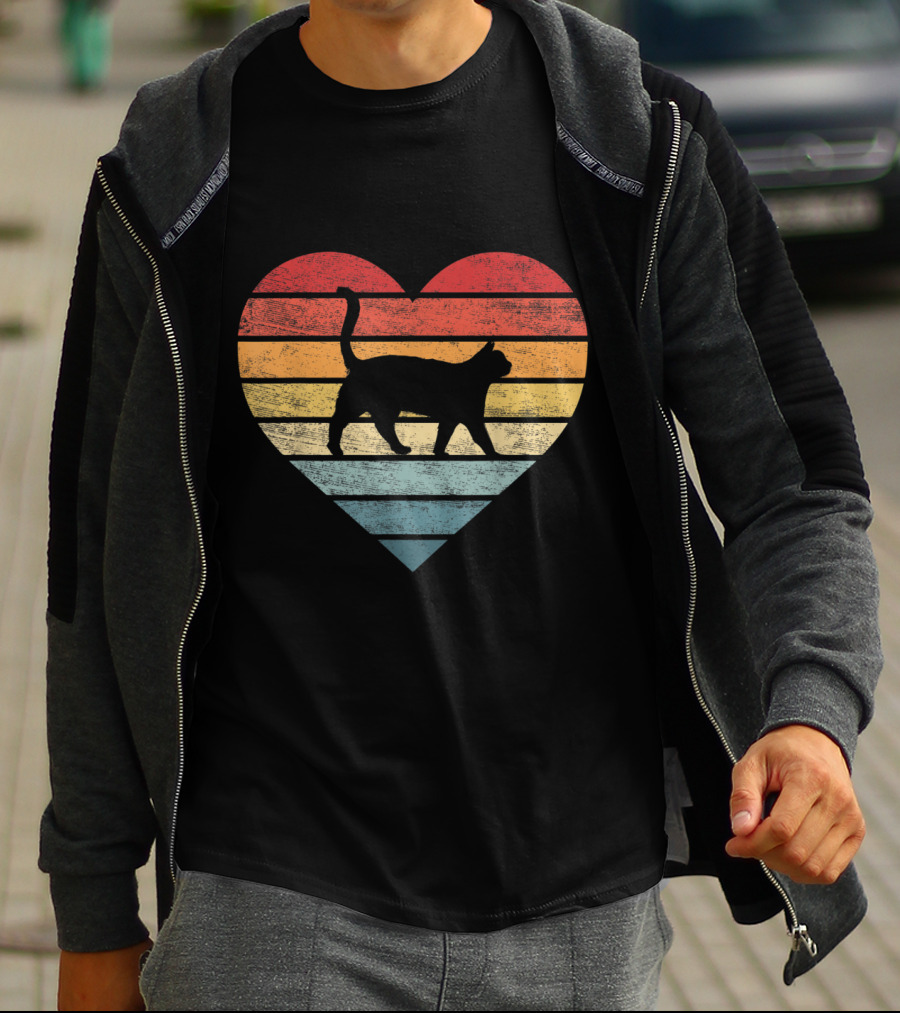 Vintage Striped Heart Cat Lover Pet Owner Kitty T-Shirt
