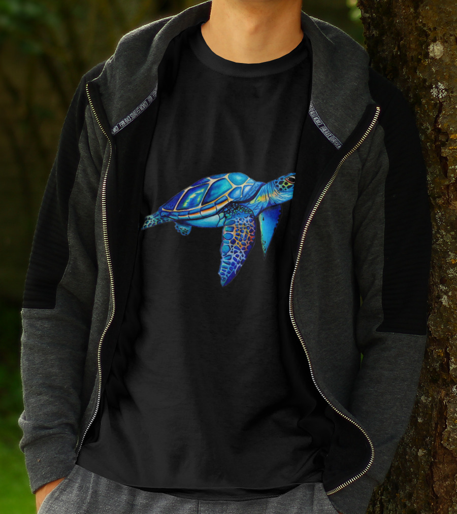 Cute Watercolor Blue Sea Turtle Hawaiian Honu Image T-Shirt