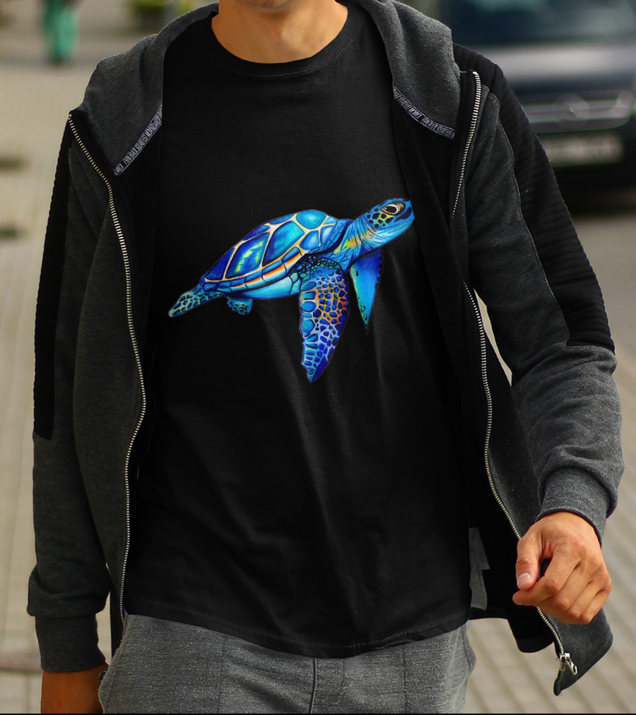 Cute Watercolor Blue Sea Turtle Hawaiian Honu Image T-Shirt