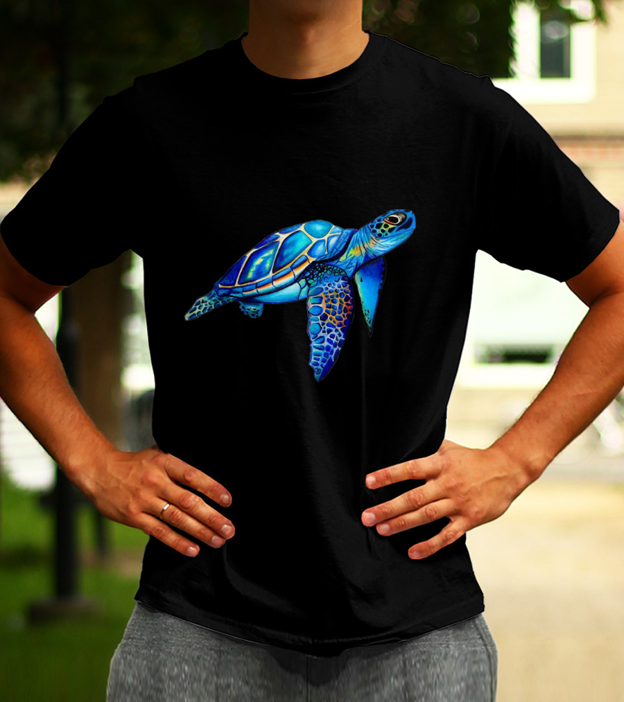Cute Watercolor Blue Sea Turtle Hawaiian Honu Image T-Shirt