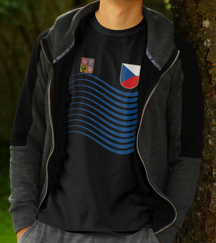 Czech Republic Soccer Jersey Czech Flag Coat Of Arms Waves Basketball T-Shirt