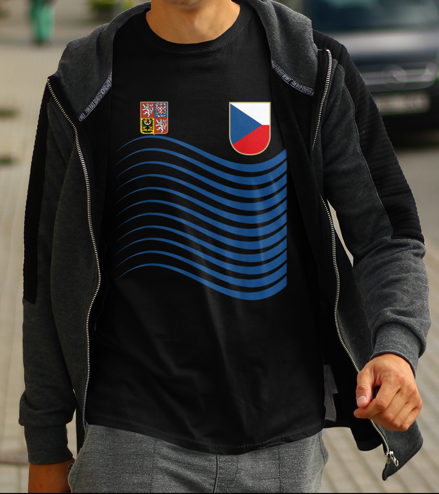 Czech Republic Soccer Jersey Czech Flag Coat Of Arms Waves Basketball T-Shirt