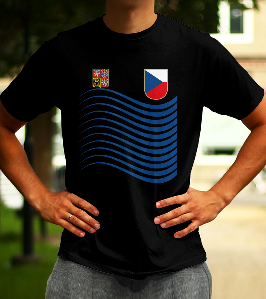 Czech Republic Soccer Jersey Czech Flag Coat Of Arms Waves Basketball T-Shirt