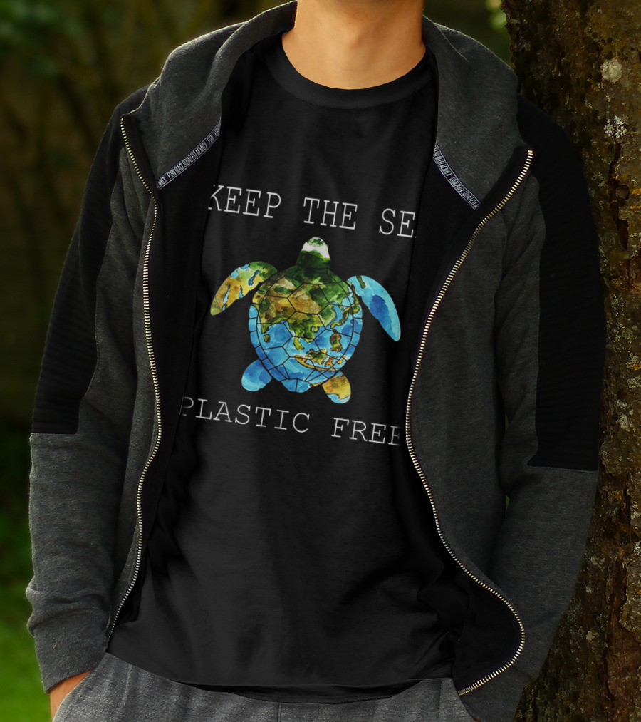 Keep The Sea Plastic Free Turtle Map T-Shirt