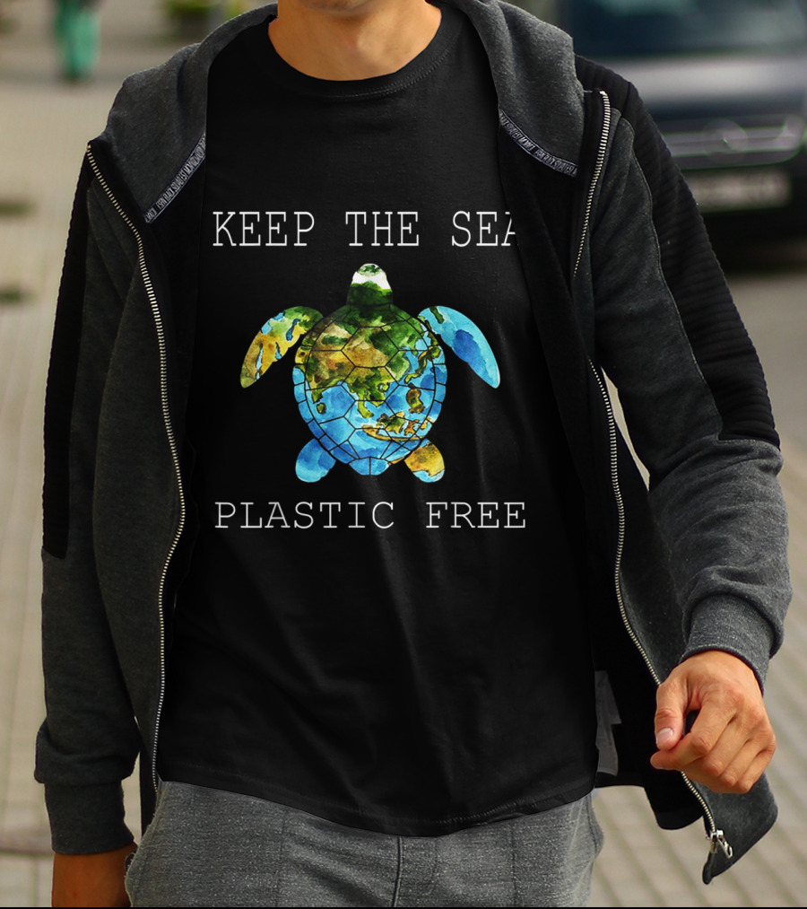 Keep The Sea Plastic Free Turtle Map T-Shirt