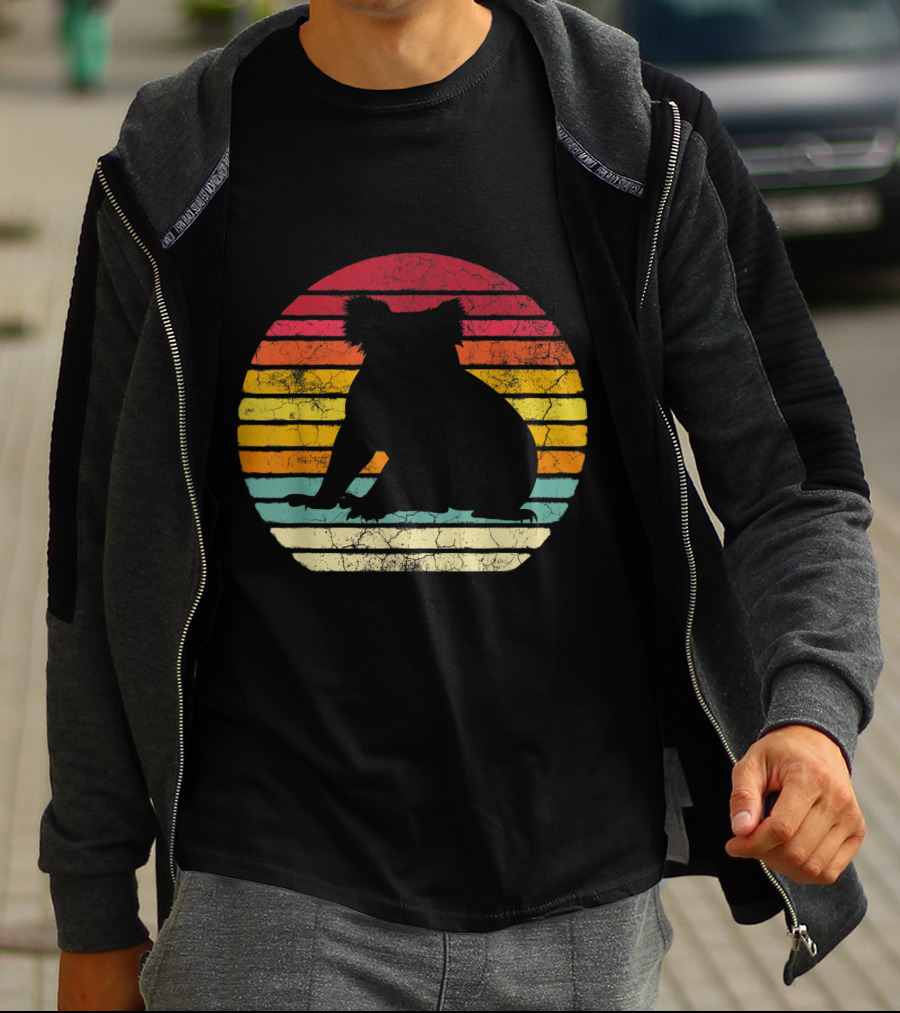 Koala Bear Retro Vintage 70's 80's Stripes Silhouette Circle T-Shirt