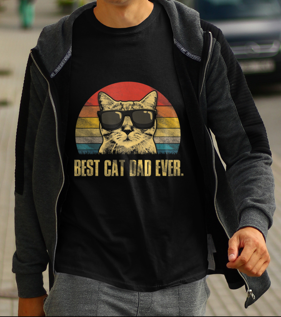 Best Cat Dad Ever Retro Cat With Sunglasses T-Shirt