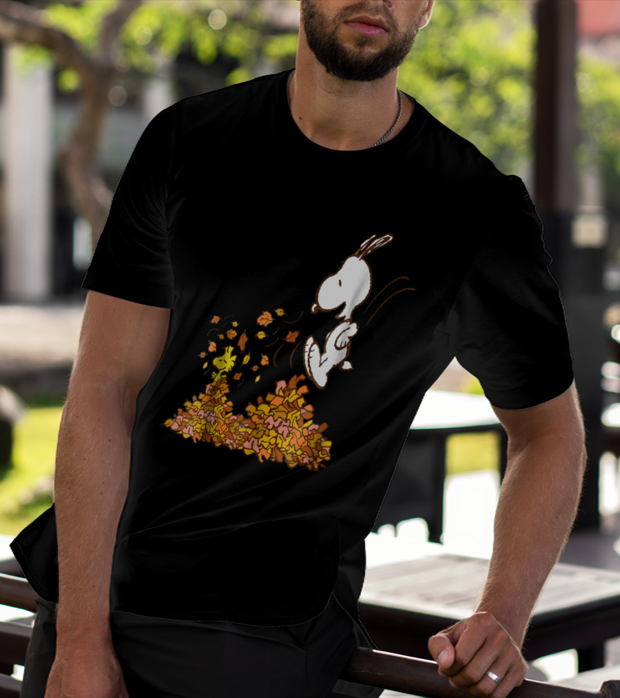 Funny Snoopy Jumping Into Leaves Peanuts Charlie Brown T-Shirt