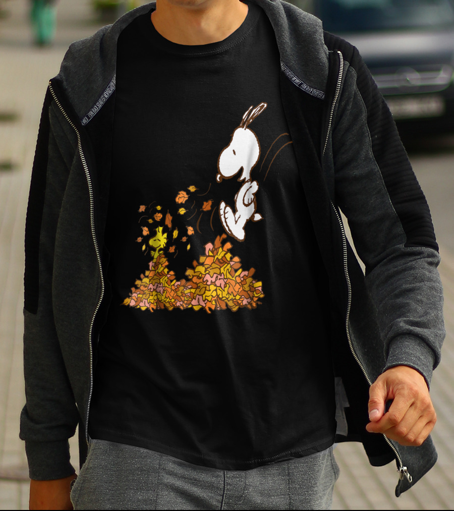 Funny Snoopy Jumping Into Leaves Peanuts Charlie Brown T-Shirt