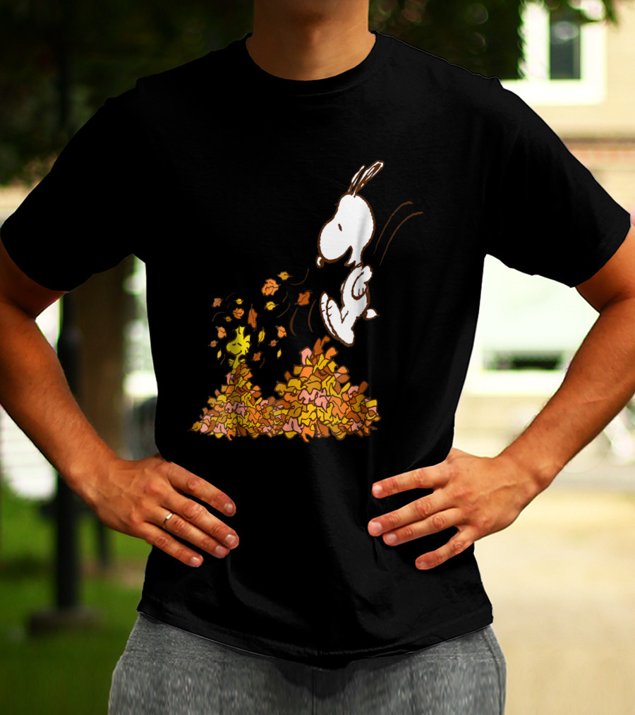 Funny Snoopy Jumping Into Leaves Peanuts Charlie Brown T-Shirt