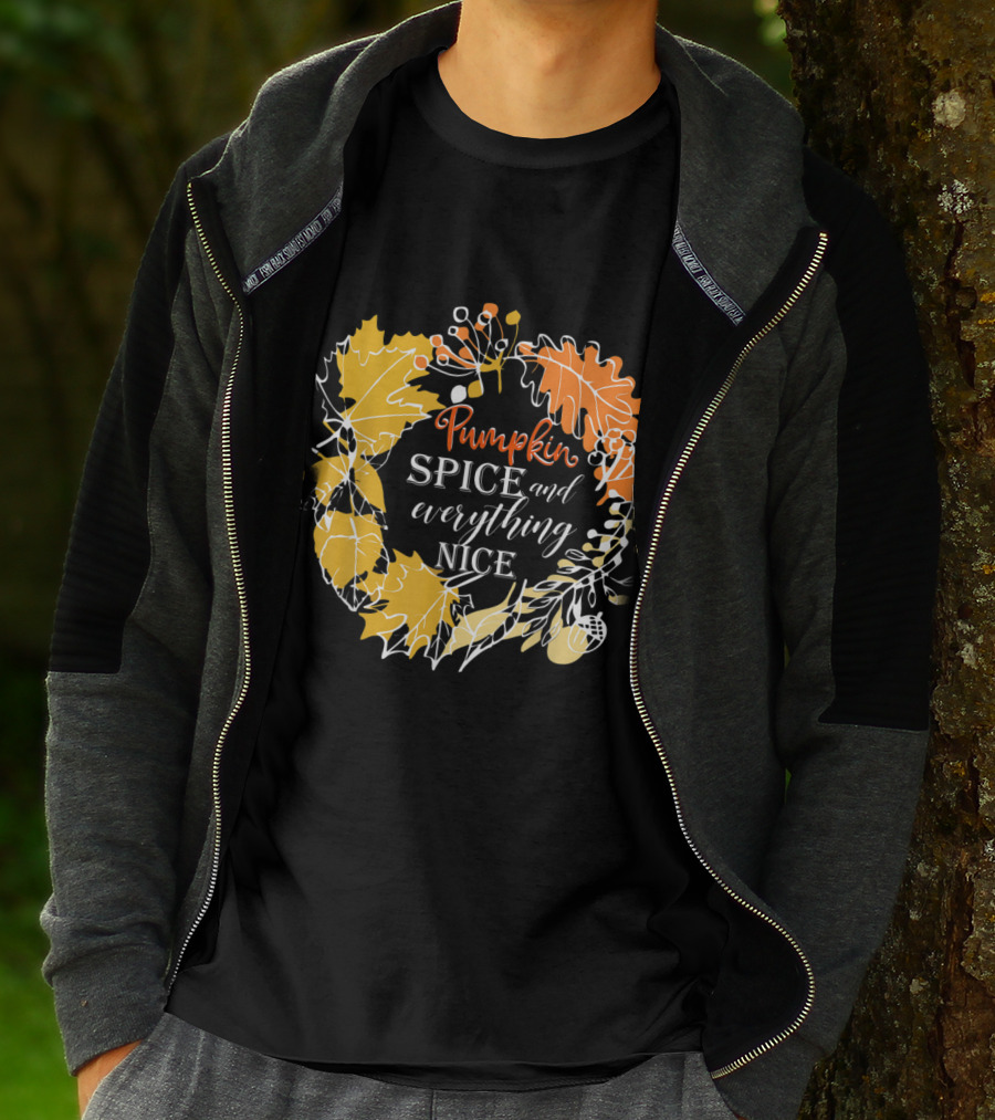 Pumpkin Spice And Everything Nice Fall Leaves Wreath T-Shirt