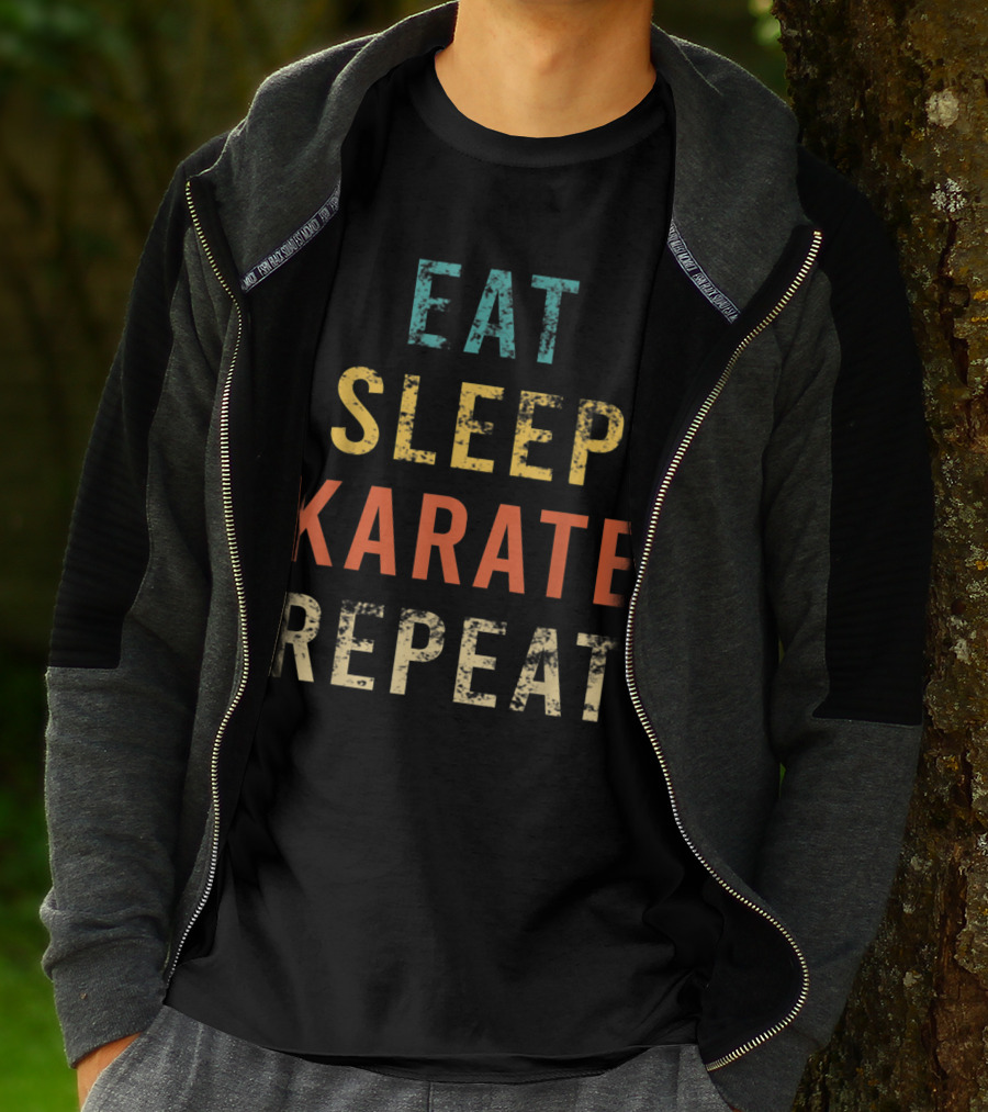 Eat Sleep Karate Repeat Retro Karate Fan Coach Trainer T-Shirt