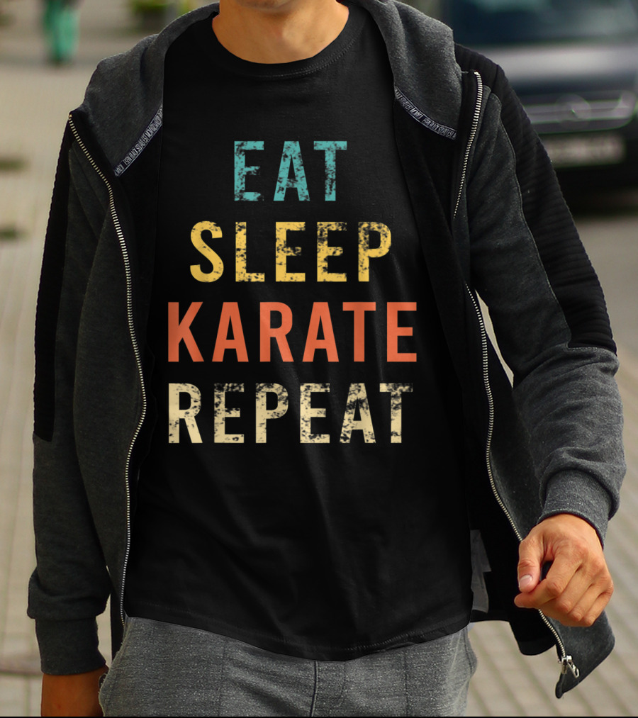 Eat Sleep Karate Repeat Retro Karate Fan Coach Trainer T-Shirt