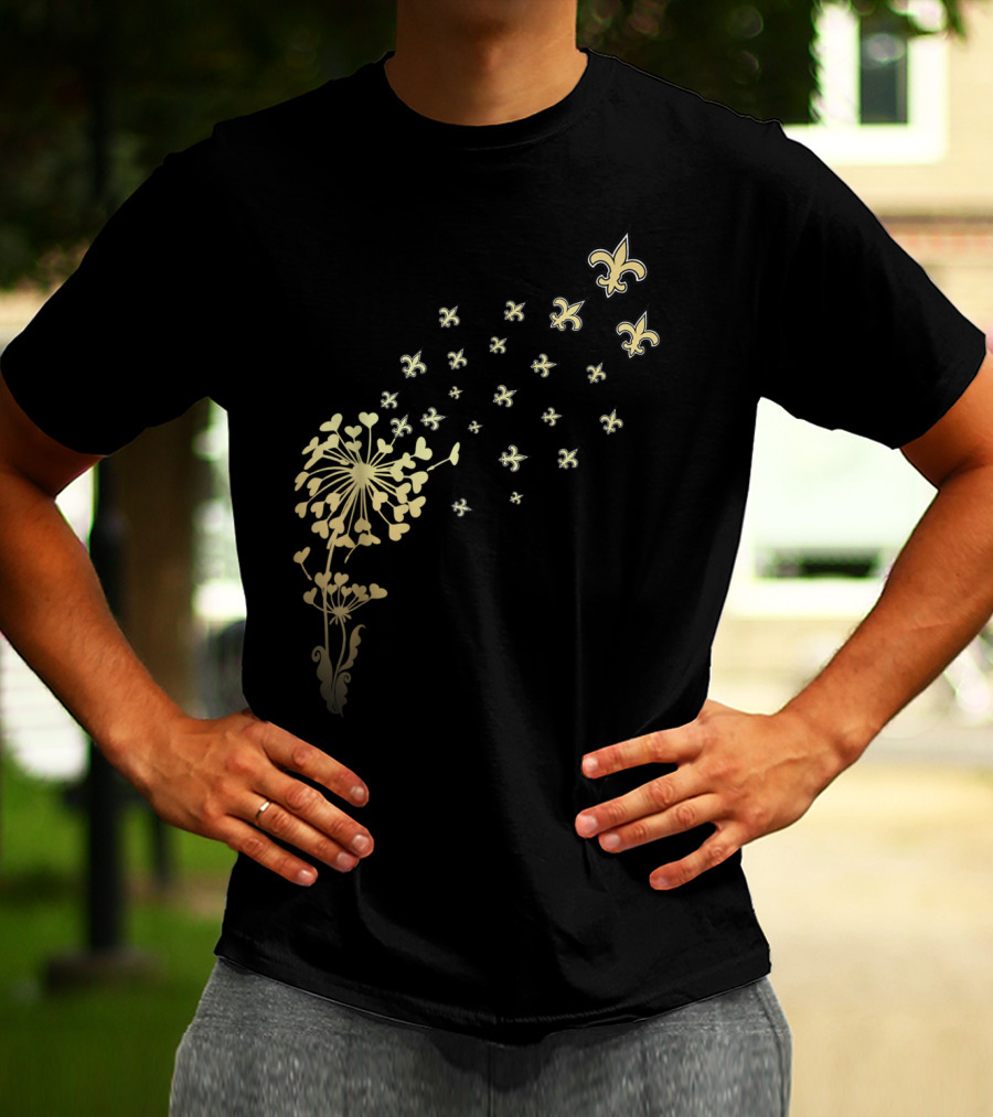 Saints Girl Saints Fan For Life Nola New Orleans Football Fleur-de-Lis Dandelion T-Shirt