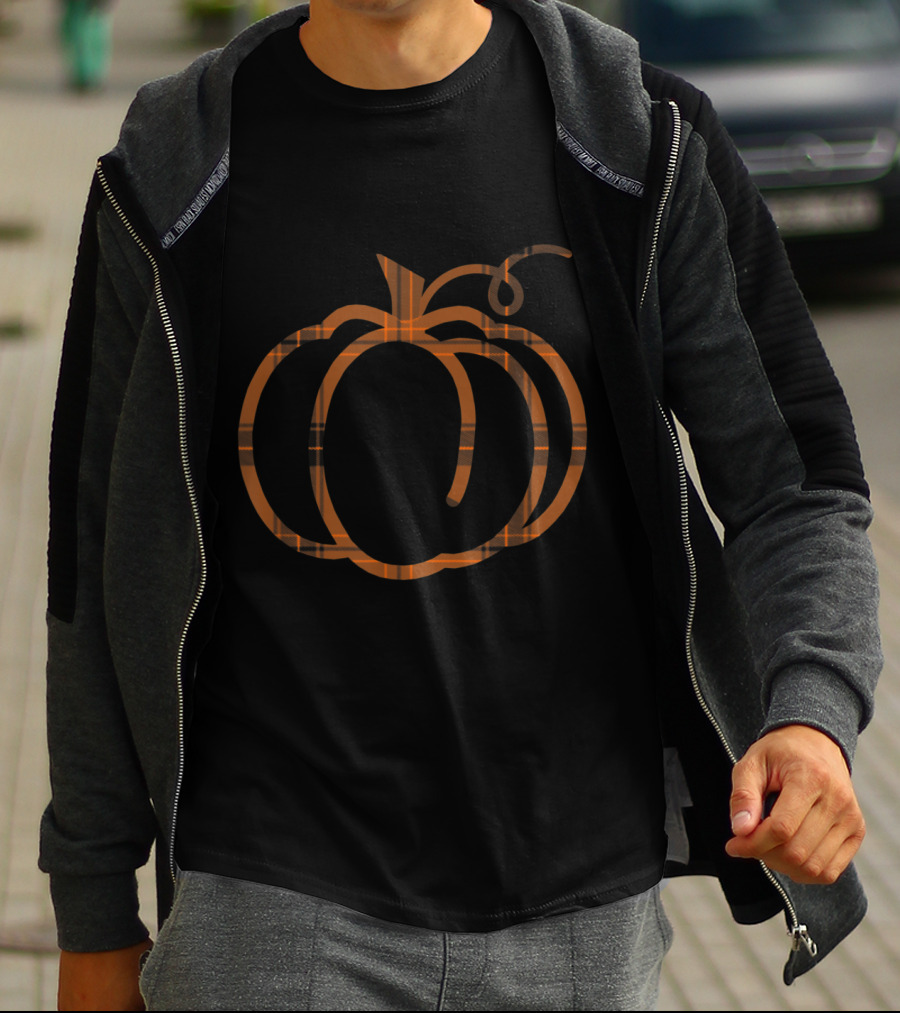Thanksgiving Turkey Happy Thanksgiving Halloween Pumpkin Plaid Pumpkin T-Shirt
