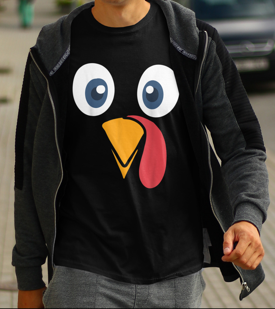 Thanksgiving Turkey Face Cartoon Eyes Beak And Snood T-Shirt