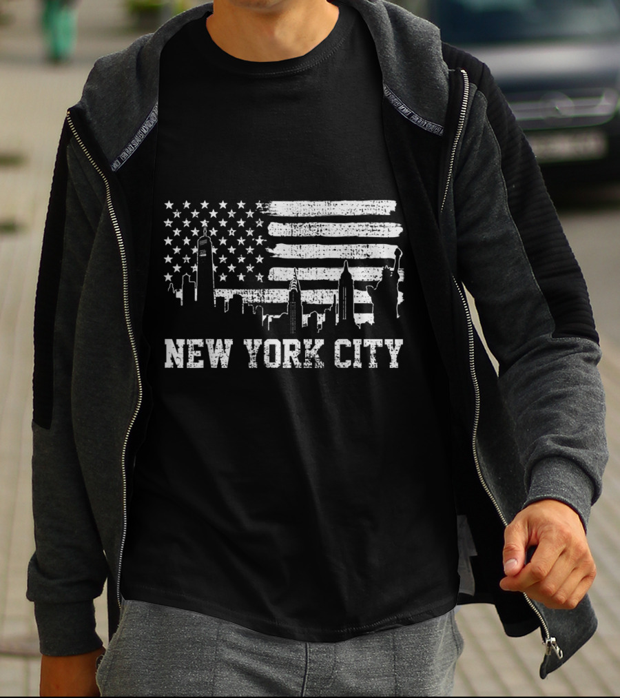 New York City Skyline American Flag Big Apple Trip Souvenir T-Shirt