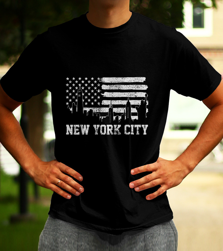 New York City Skyline American Flag Big Apple Trip Souvenir T-Shirt