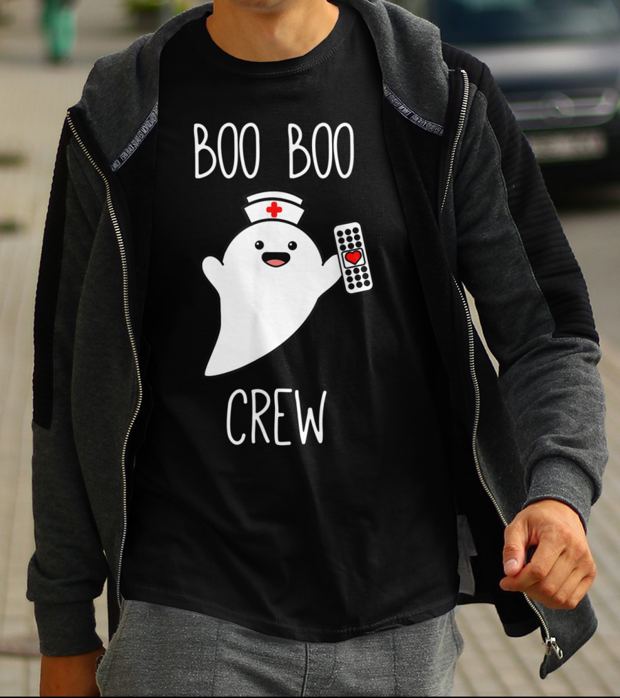 Boo Boo Crew Halloween Nurse Ghost With Nurse Cap And Heart Bandage T-Shirt