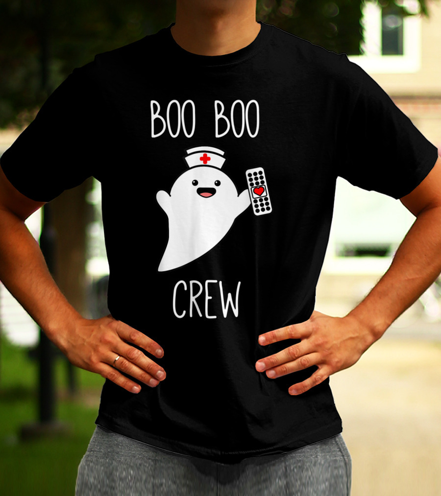 Boo Boo Crew Halloween Nurse Ghost With Nurse Cap And Heart Bandage T-Shirt