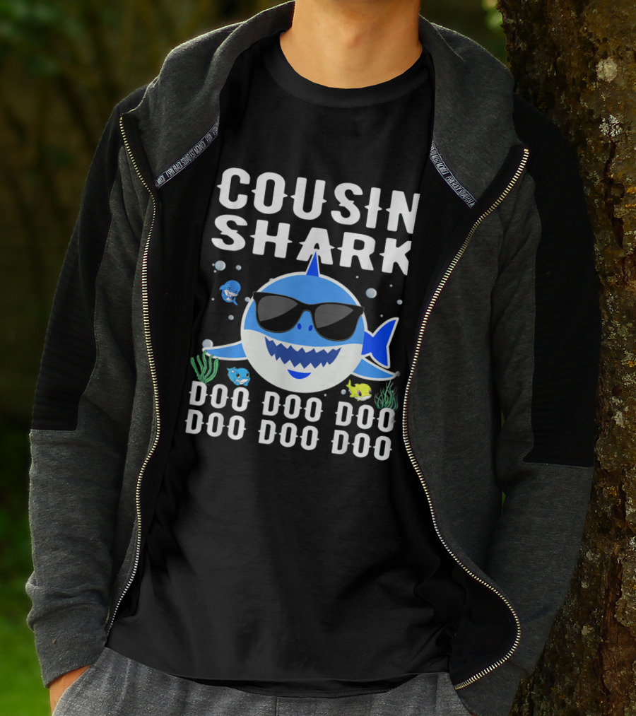 Cousin Shark Sunglasses Doo Doo Doo Baby Mommy Kids Cute Cartoon T-Shirt