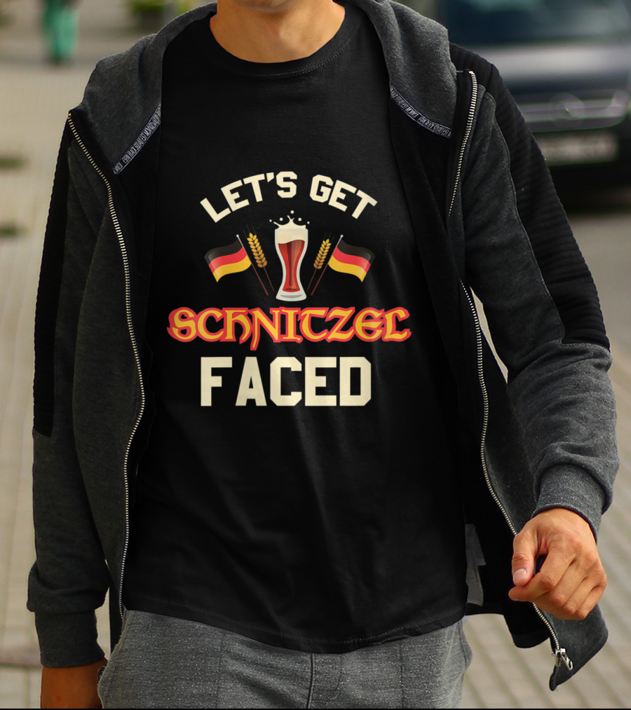 Let's Get Schnitzel Faced German Beer Oktoberfest With Flags And Beer Glass T-Shirt