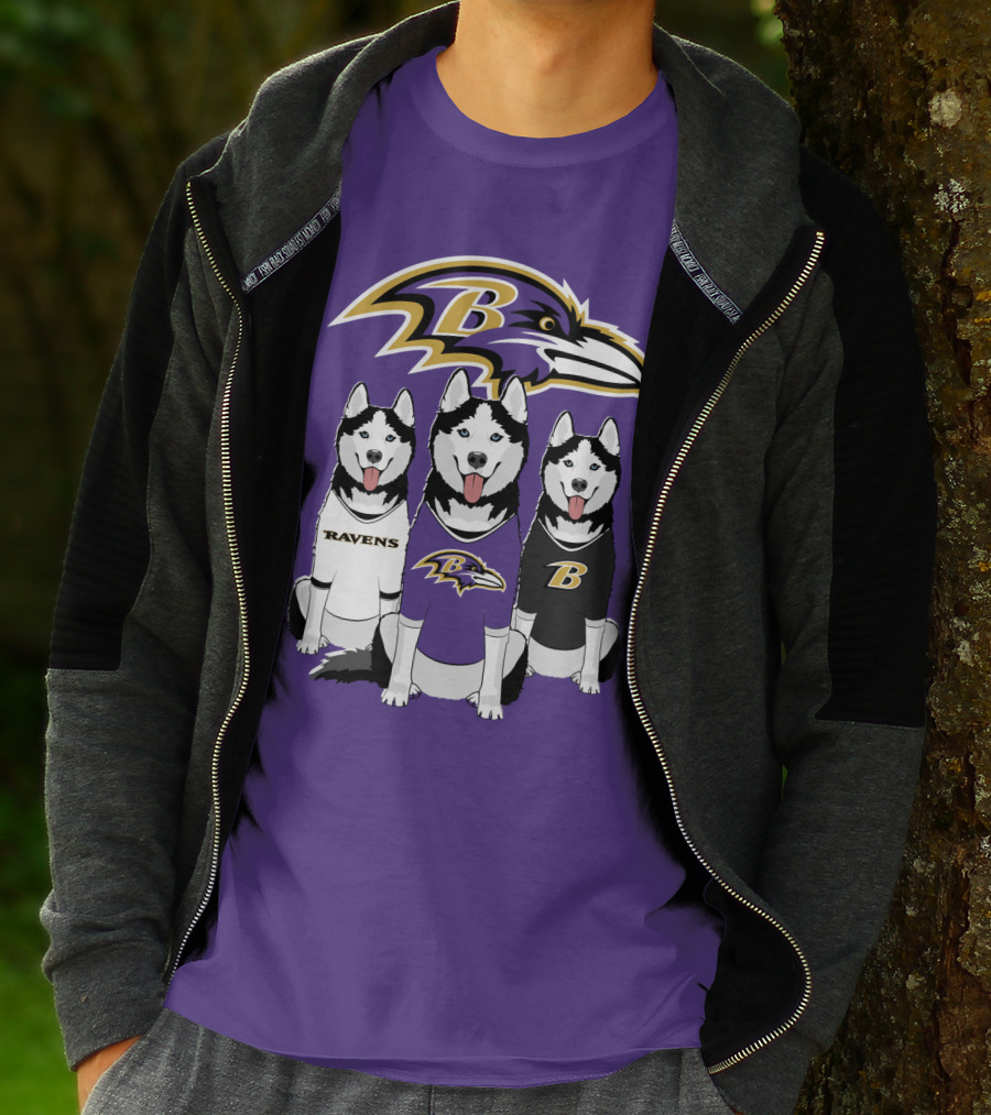 Ravens Husky Trio With Baltimore Ravens T-Shirt