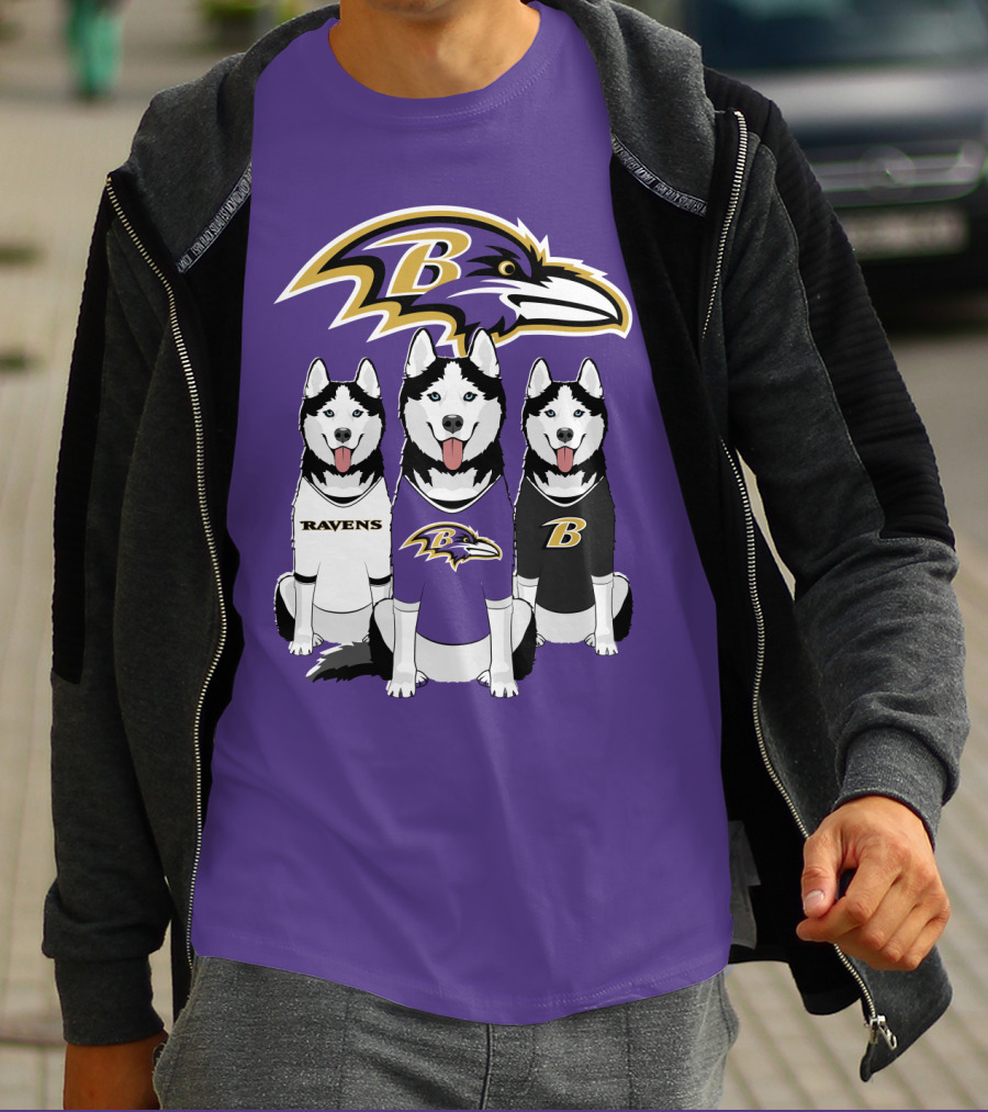 Ravens Husky Trio With Baltimore Ravens T-Shirt