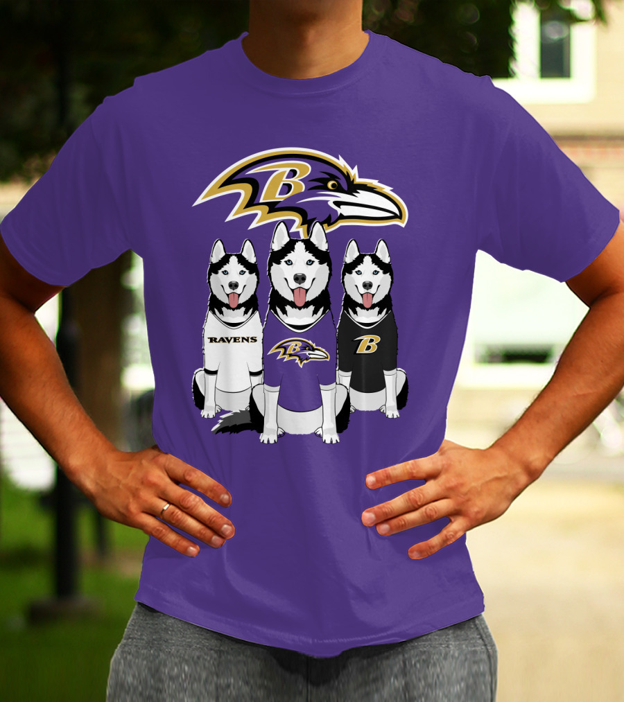 Ravens Husky Trio With Baltimore Ravens T-Shirt