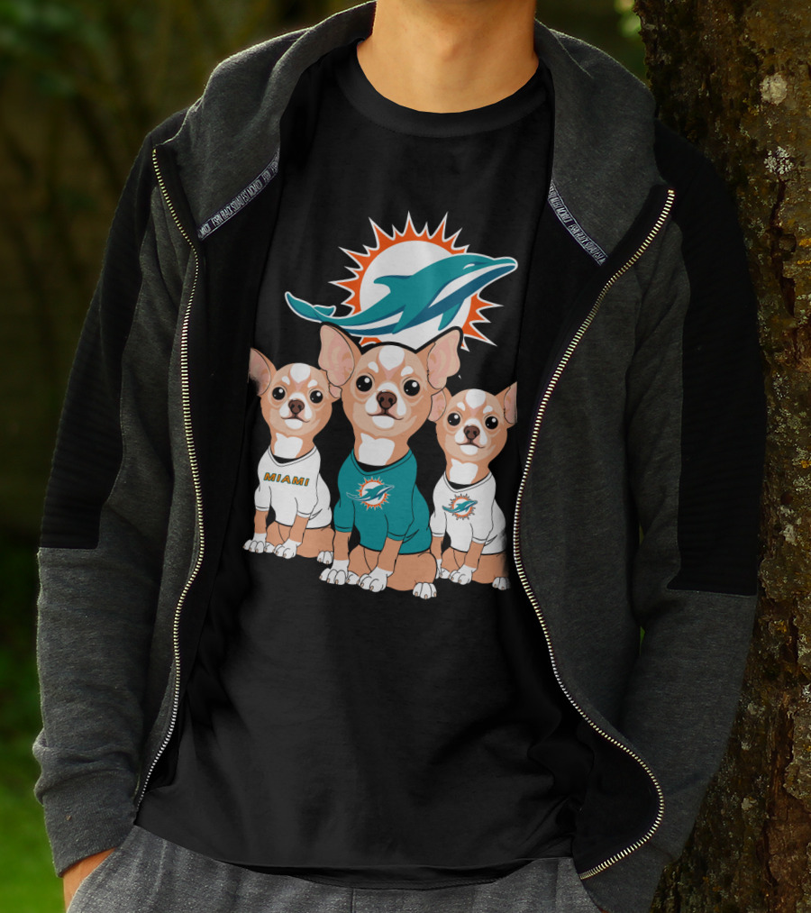 Miami Dolphins Chihuahua Trio T-Shirt
