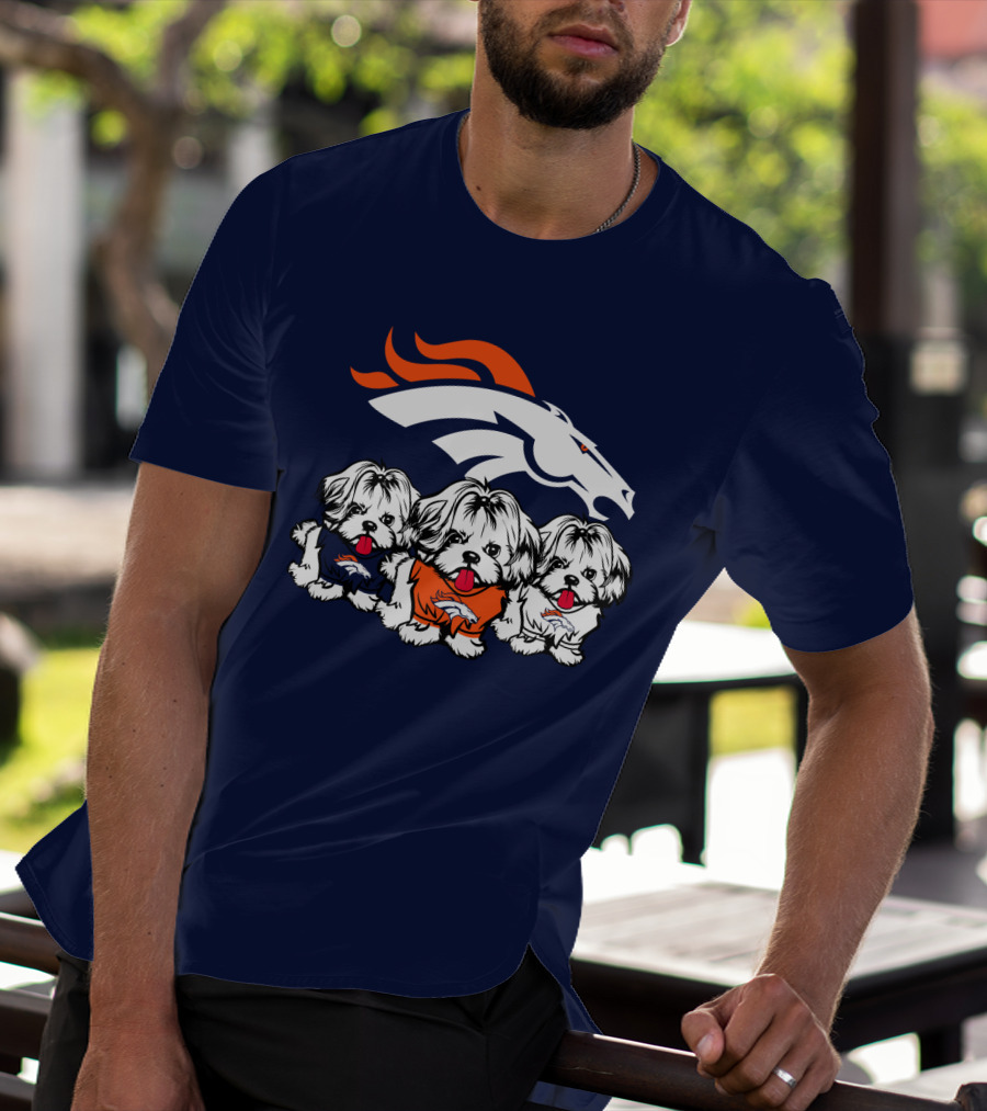 Shih Tzu Dogs Denver Broncos NFL Football Fan T-Shirt