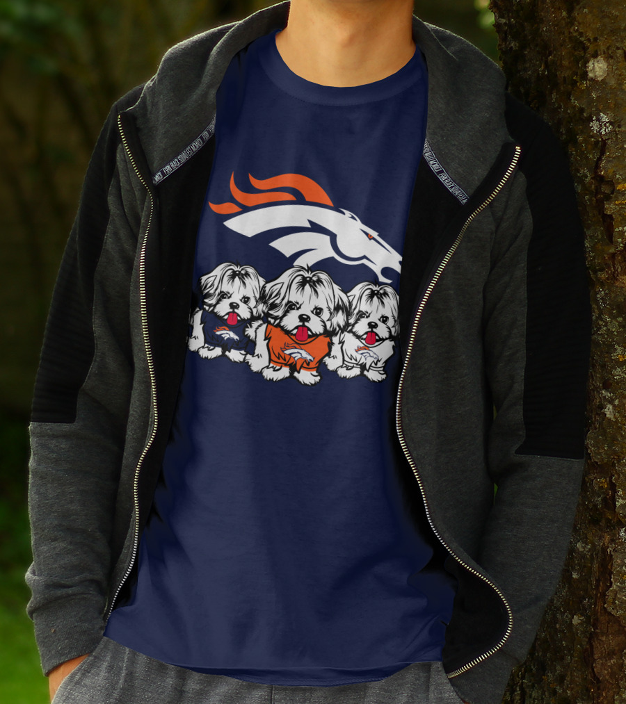 Shih Tzu Dogs Denver Broncos NFL Football Fan T-Shirt