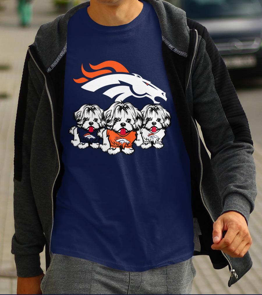 Shih Tzu Dogs Denver Broncos NFL Football Fan T-Shirt