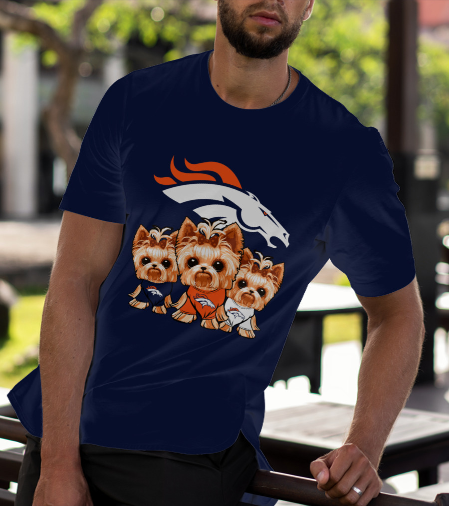 Denver Broncos Yorkies With Team Logo And Three Adorable Dogs In Jerseys T-Shirt
