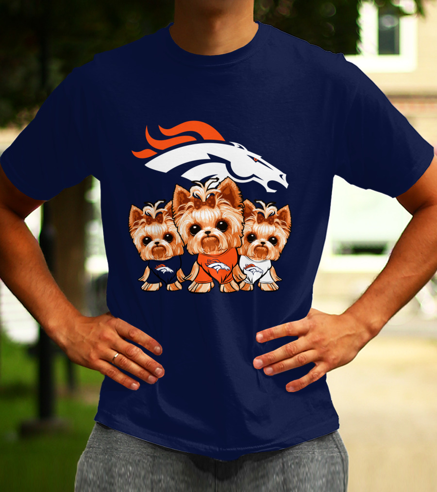 Denver Broncos Yorkies With Team Logo And Three Adorable Dogs In Jerseys T-Shirt
