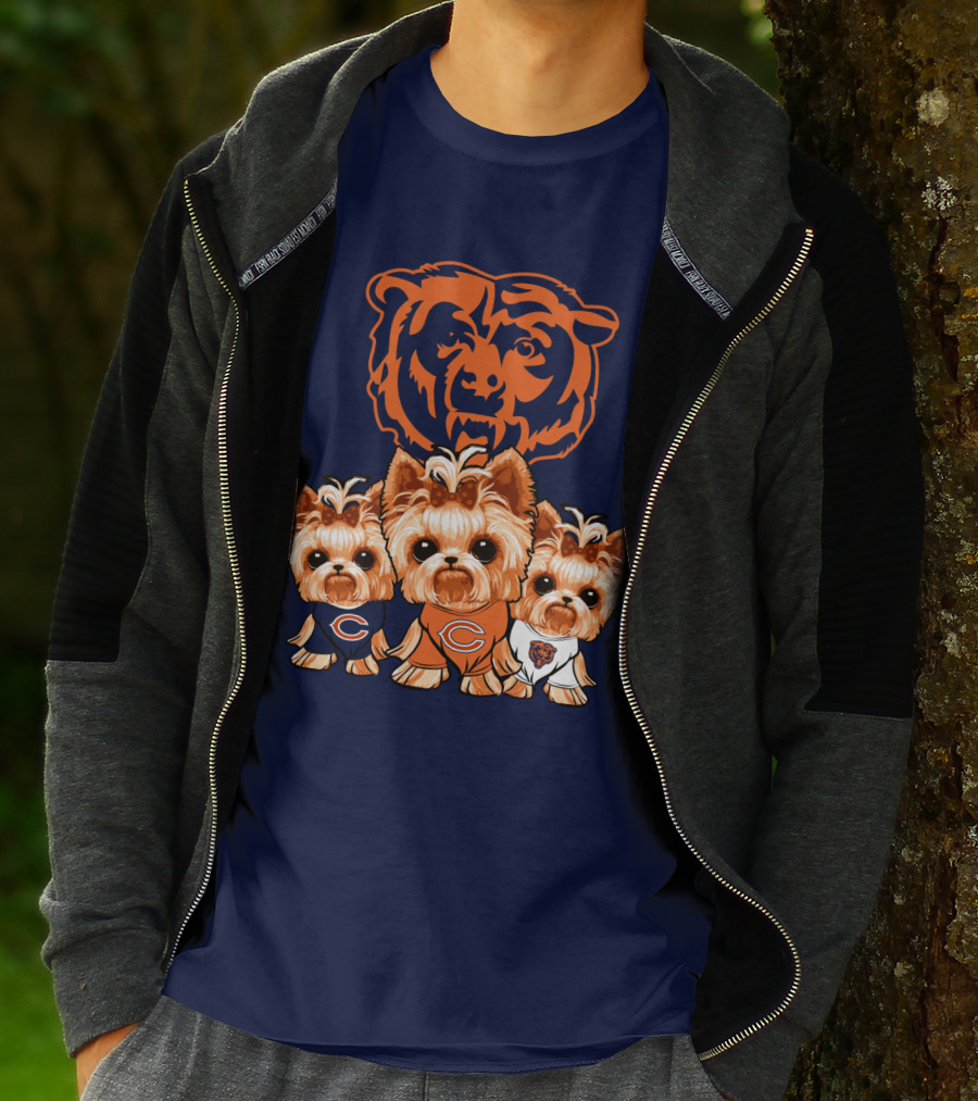 Chicago Bears Yorkshire Terrier Puppy Trio T-Shirt