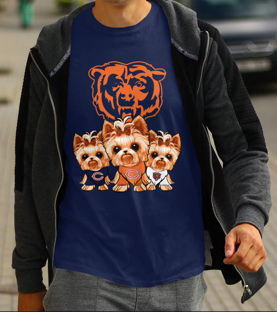 Chicago Bears Yorkshire Terrier Puppy Trio T-Shirt