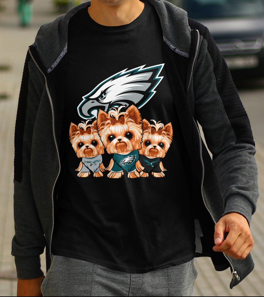 Philadelphia Eagles Yorkshire Terrier Puppy Trio T-Shirt