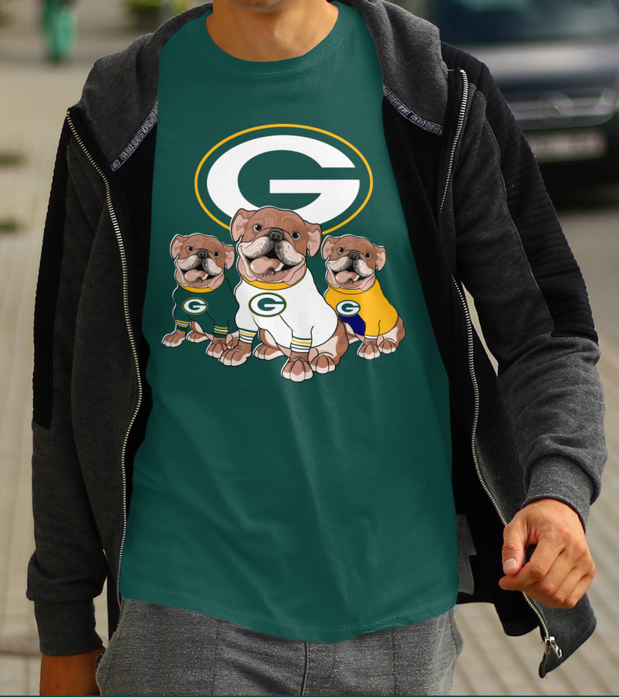 Bulldogs Wearing Green Bay Packers Jerseys T-Shirt