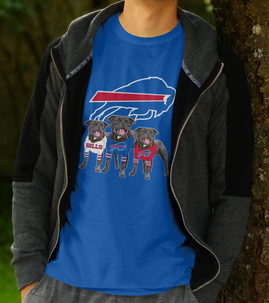 Buffalo Bills Pitbull Trio On Blue Buffalo T-Shirt