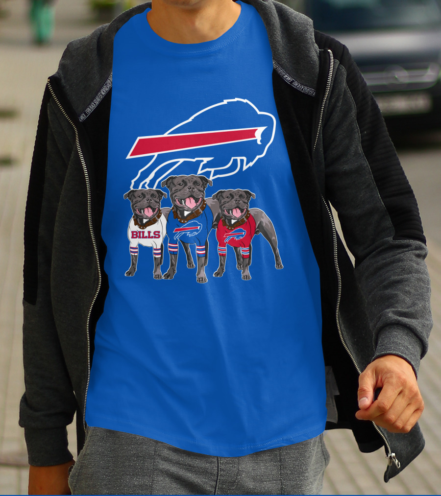 Buffalo Bills Pitbull Trio On Blue Buffalo T-Shirt