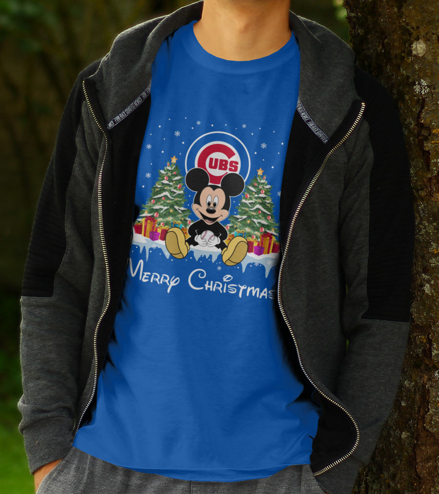 Merry Christmas Chicago Cubs Mickey Mouse T-Shirt
