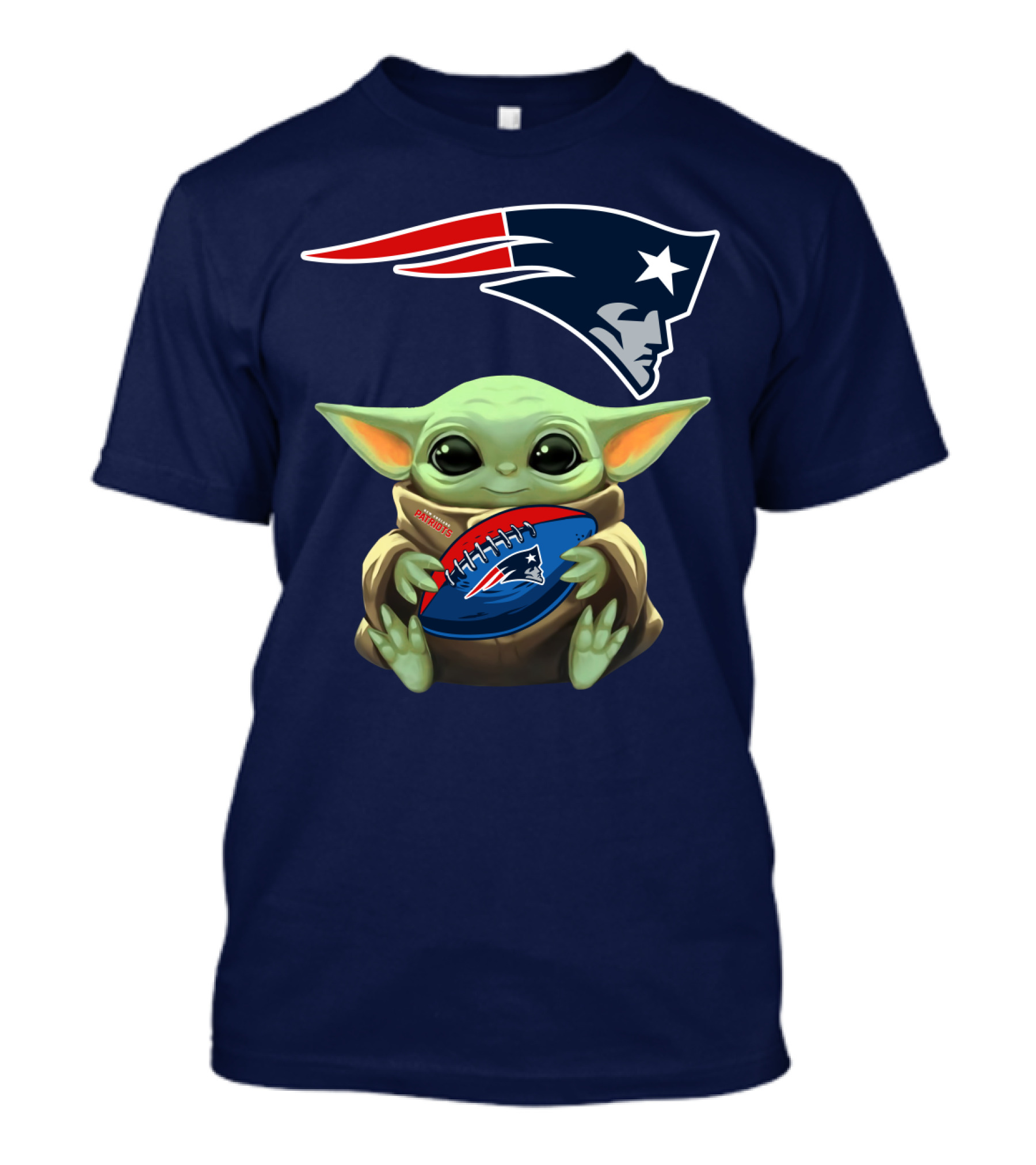 Baby Yoda Holding New England Patriots Football Under Patriots T-Shirt